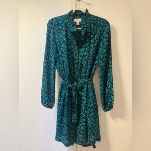 LOFT Teal and Black Long Sleeve Dress
